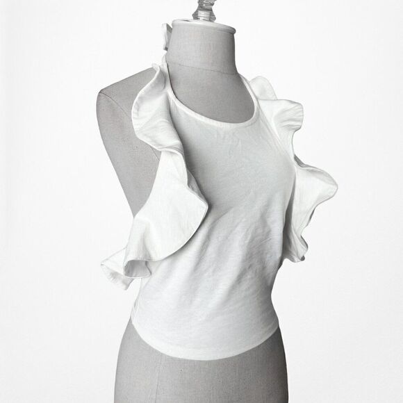 H&M Off White Knit Ruffle Halter Open Back Crop Top Size XS - Picture 4 of 6